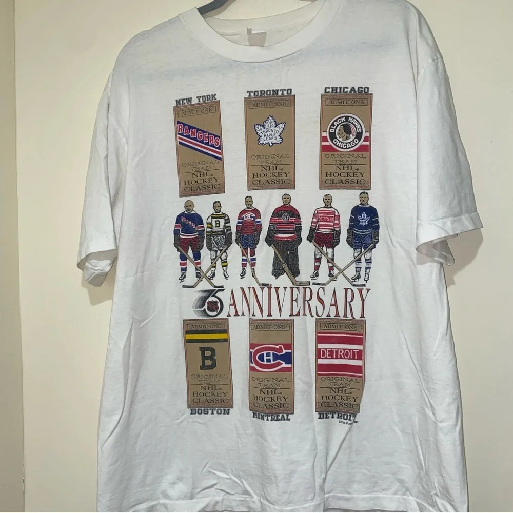 Vintage 1991 NHL 75th Anniversary Single Stitch Hockey NHL Graphic Shirt Size L - Picture 7 of 16